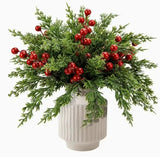 Artificial Red Berry Cedar Stem Arrangement Fake Evergreen Plant for Home Holida Green Plant