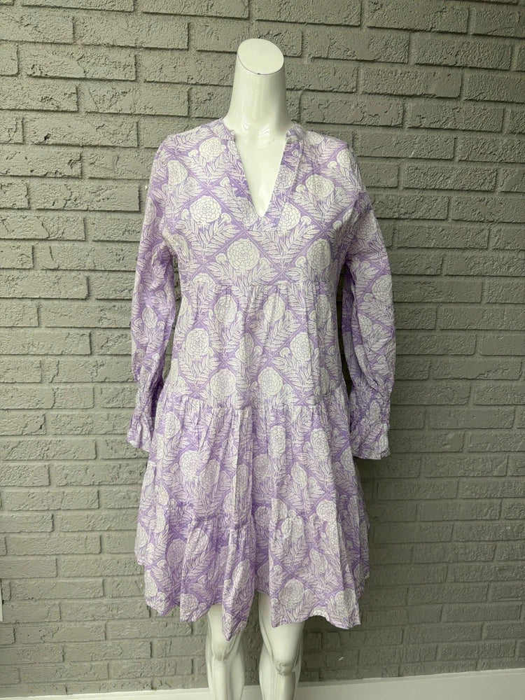Just Darviny Lilac Hydrangea Floral Print Long Sleeve A-Line Dress Size S Hydrangea