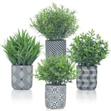 4 Pack Small Fake Plants, Fake Grass Plant, Artificial Boxwood & Rosemary, La... Green Plant