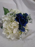 Wedding Bouquet Silken / Plastic White Hydrangea w/ Dark Blue Rose NEW Bouquet