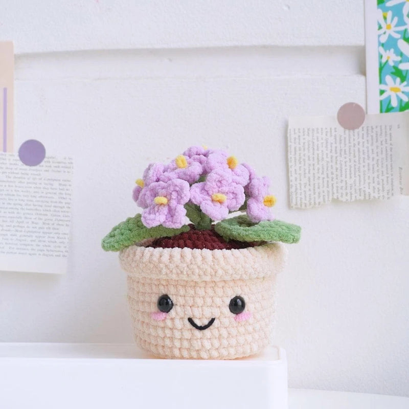 Handmade Crochet Hydrangea Flower Pot, Crochet Flower Basket Desk Decor Gift Hydrangea