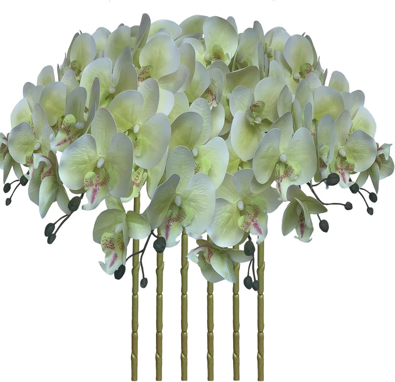 Fagushome 32 Inch Artificial Phalaenopsis Flowers 6 Pcs Artificial Orchid Flower Green Plant