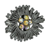 Vintage Sunflower-Inspired Brooch With Aurora Borealis Rhinestones & Silver-Tone Sunflower
