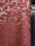 BURGUNDY GOLD Brocade Flower Floral Upholstery Drapery Fabric (110 in.) Sold BTY Flowering Plants
