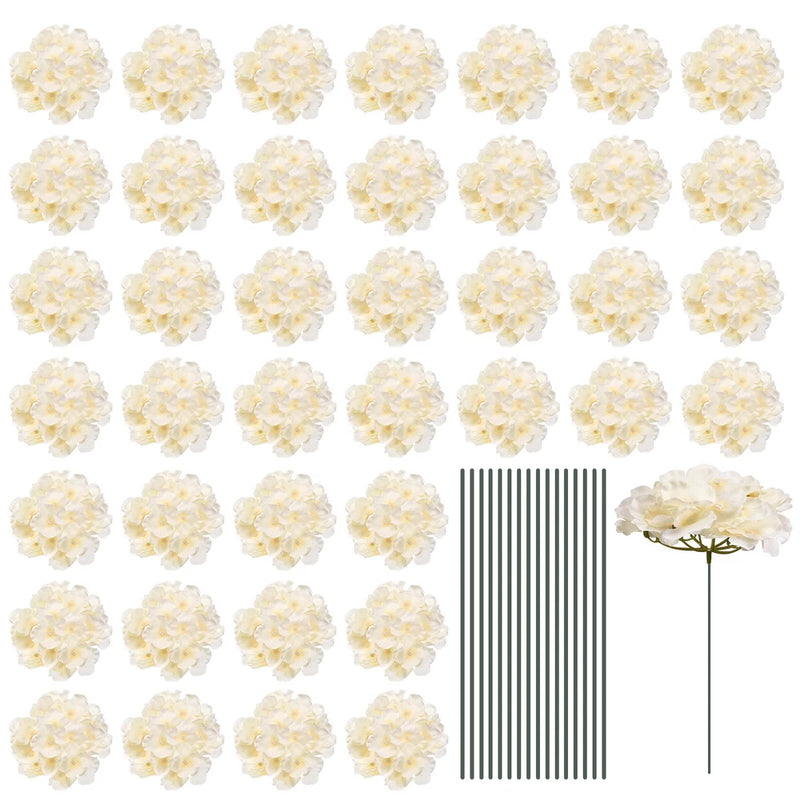 Silk Artificial Hydrangea Flowers,Beige Artificial Flowers Heads w Stems,30 Set Hydrangea