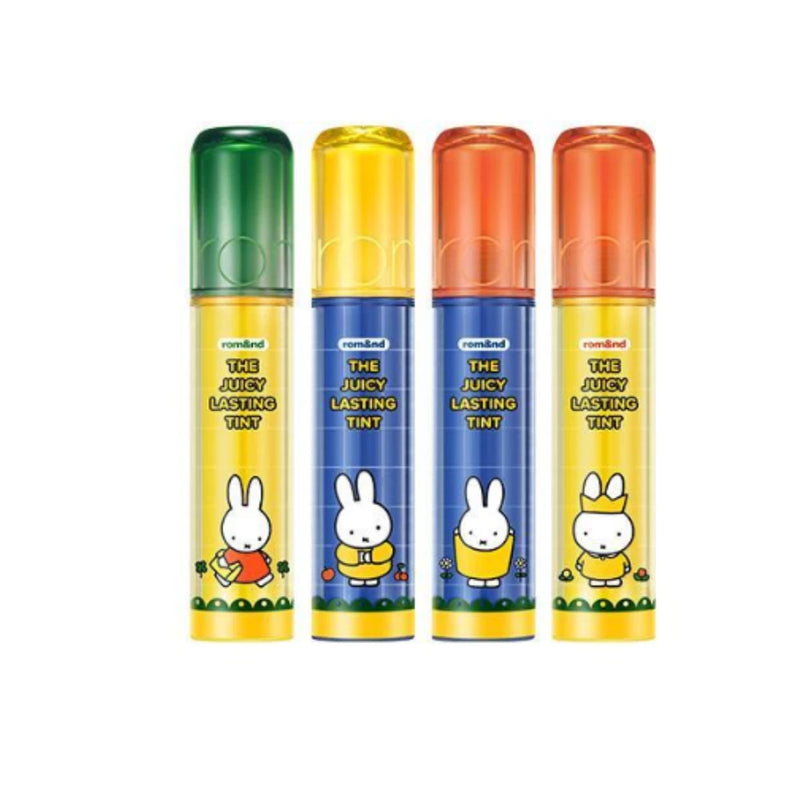 Set of 4 ROM&ND The Juicy Lasting Tint lip tint tubes with Miffy, assorted colors