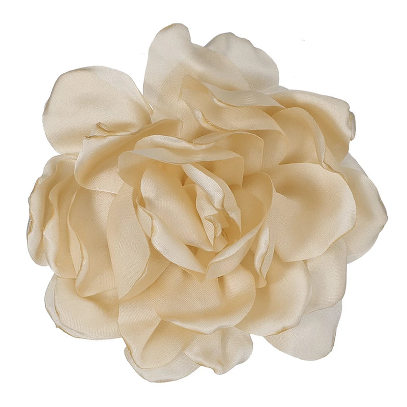 4.7" Silk Satin Flower Brooch Pin Large Peony Floral Lapel Pin Khaki Peony
