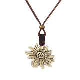 Sunflower Necklace Gold Daisy Flower Pendant Necklace Brown Leather Sunflower Ne Sunflower