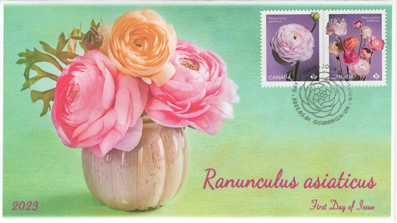 CA23-013, 2023, Ranunculus asiaticus, First Day of Issue, Pictorial Postmark, Go Ranunculus