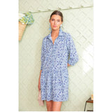 Tuckernuck Hayes Blue Hydrangeas Button Front Shirt Dress Size XXS Long Sleeve Hydrangea