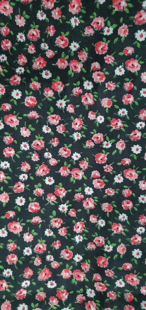 Black Ditsy Floral Cotton Fabric 44 Wide Pink White Flowers Sold By The Half Yd Flowering Plants