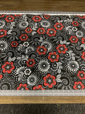 BLACK RED WHITE FLORAL COTTON FABRIC FQ OOP Flowering Plants