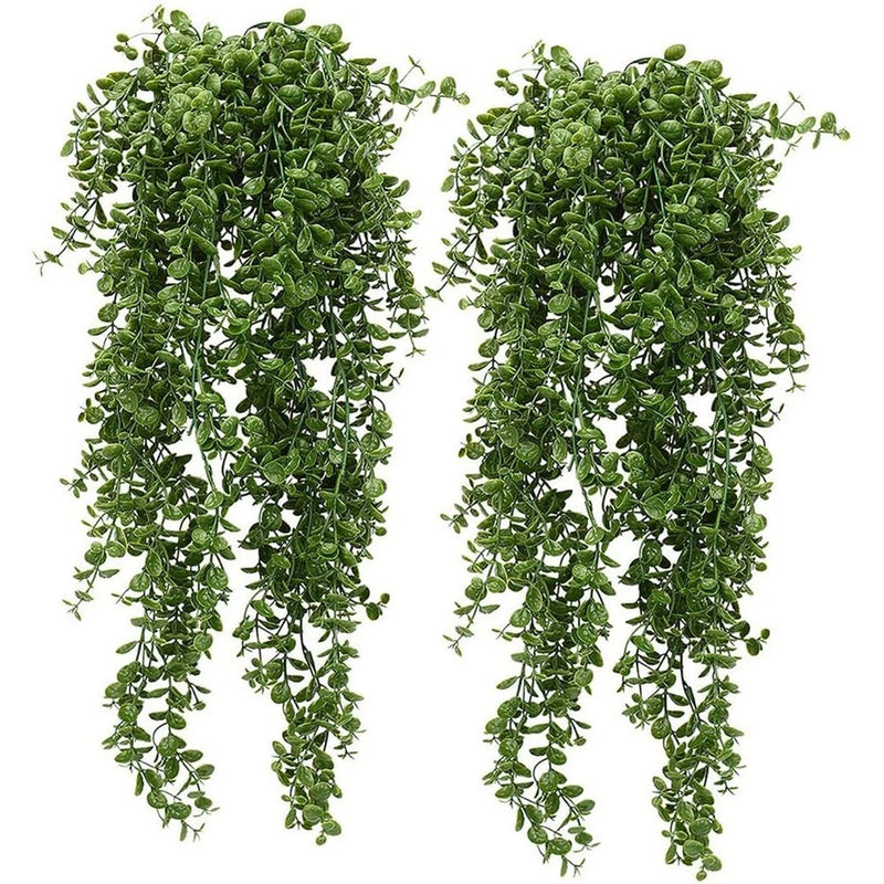 2 Pcs Artificial Hanging Plants with Green Eucalyptus Leaves for Home Aesthetic Green Plant