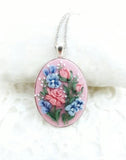 Hand embroidered flower necklace Rose  Stitch women jewelry Wildflower pendant Sunflower