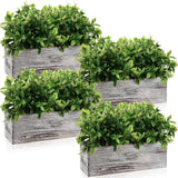 4 Pack Faux Eucalyptus Plants in Rustic Wooden Planter Box - Table Centerpiece D Green Plant