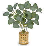 Artificial Eucalyptus Stems in Woven Glass Vase with Faux Water, 11.8" Fake P... Green Plant
