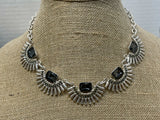 FUNKY FUN SILVER TONE HALF SUN FLOWER W/ SMOKEY CRYSTAL CENTERS LINKED CHOKER Sunflower
