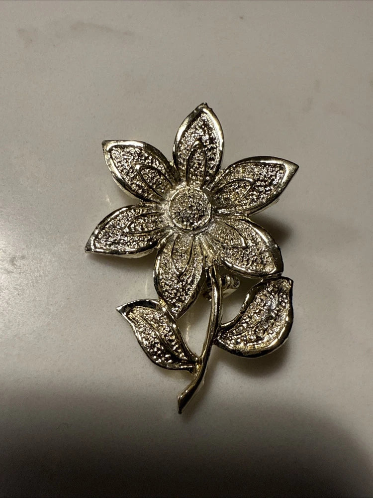 Vintage Gerry's Daisy Silver-tone Sunflower Metal Flower Stem Spring Summer Sunflower
