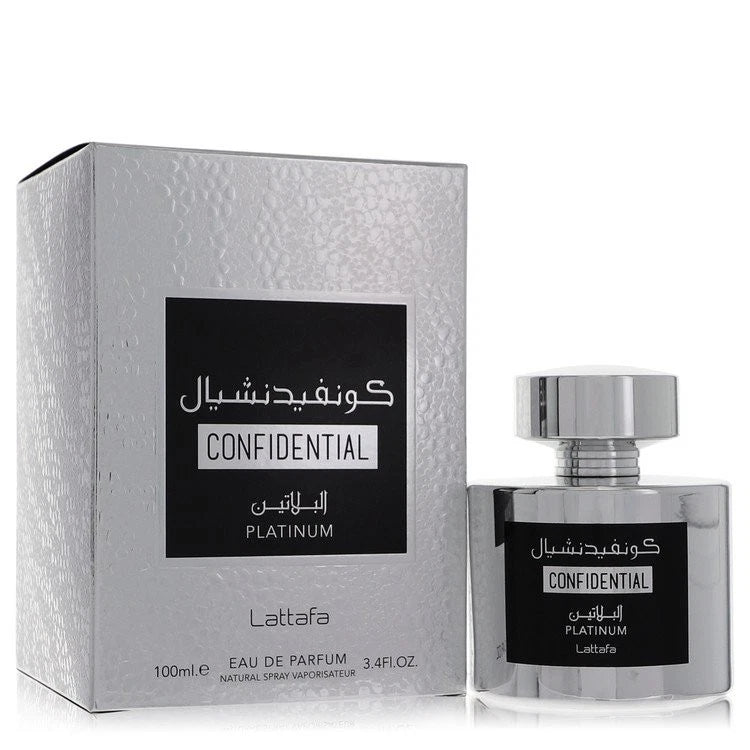 Lattafa Confidential Platinum by Lattafa Eau De Parfum Spray (Unisex) 3.4 oz For EDP