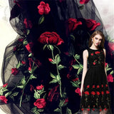 2 Yard Red Rose Floral Embroidered Tulle Fabric for Wedding Dresses DIY Decor Flowering Plants