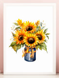 Floral Art Print, Sunflower Bouquet Wall Art Decor, Botanical Art Print #741 Sunflower