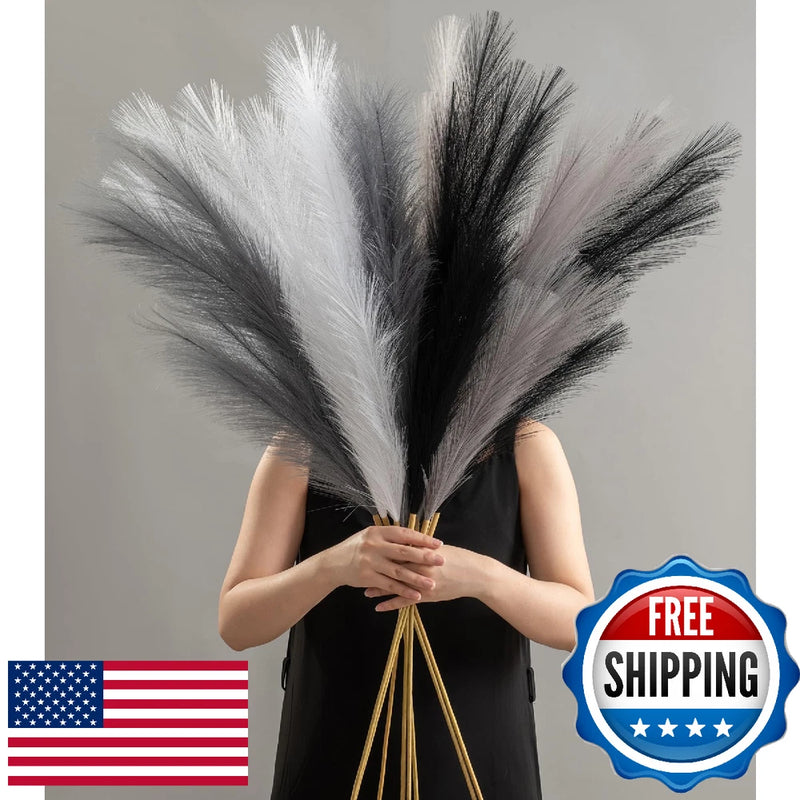 8 Pcs 45" Tall Faux Pampas Grass Decor, Fluffy Fake Long Pompas Artificial Pampas Grass