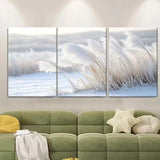 3pcs  Frosted Pampas Grass Winter Scene Metal Print Ready to Hang Art Pampas Grass
