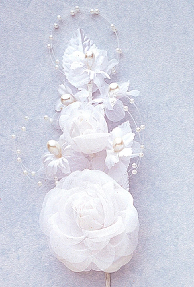 6" White Silk Corsage Flowers with Pearl Spray price for 3 corsages Bouquet