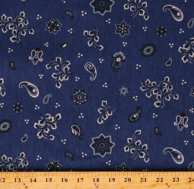 Decorator Canvas Bandanas Flowers Floral Paisleys Blue Fabric by Yard D456.12 Flowering Plants