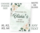 Personalised White Rose Theme Baby Shower Party Sign POSTER Banner Name A1 A2 A3 Roses