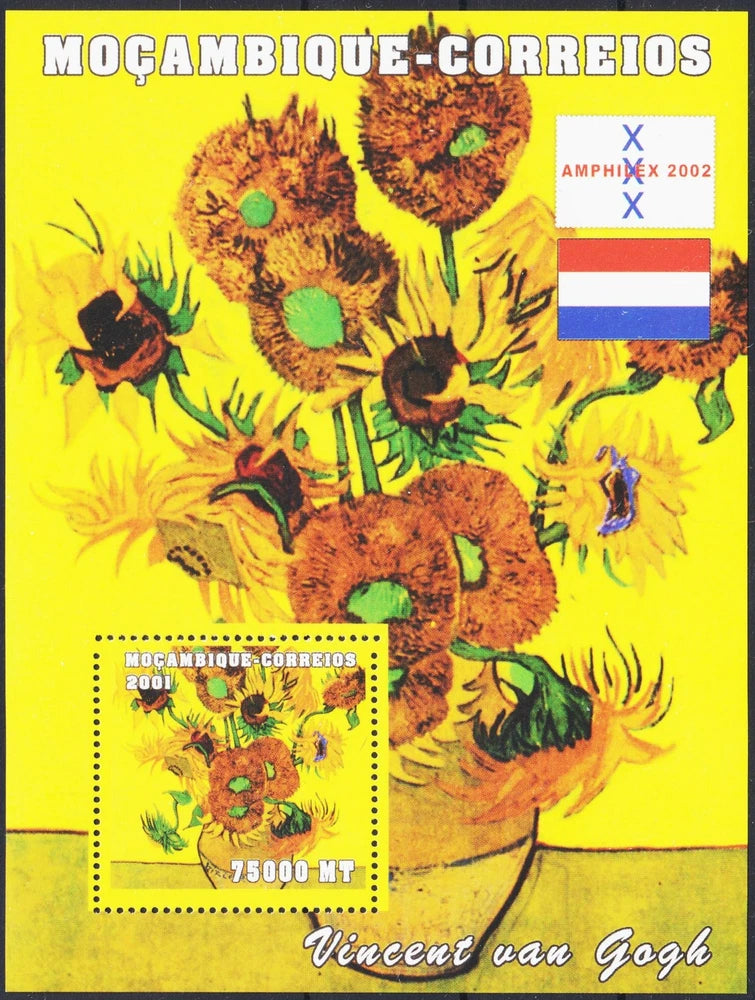 Mozambique 2001 van Gogh Paintings Sunflower Flowers Pot Arts Artists m/s MNH Sunflower