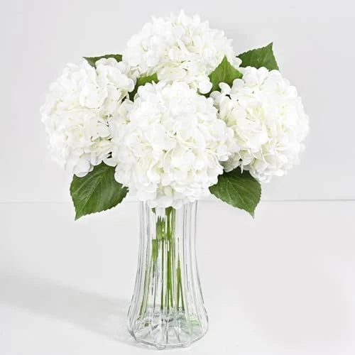 Hydrangea Artificial Flowers, Latex Real Touch Hydrangea Flowers, 4 Pcs White Hydrangea