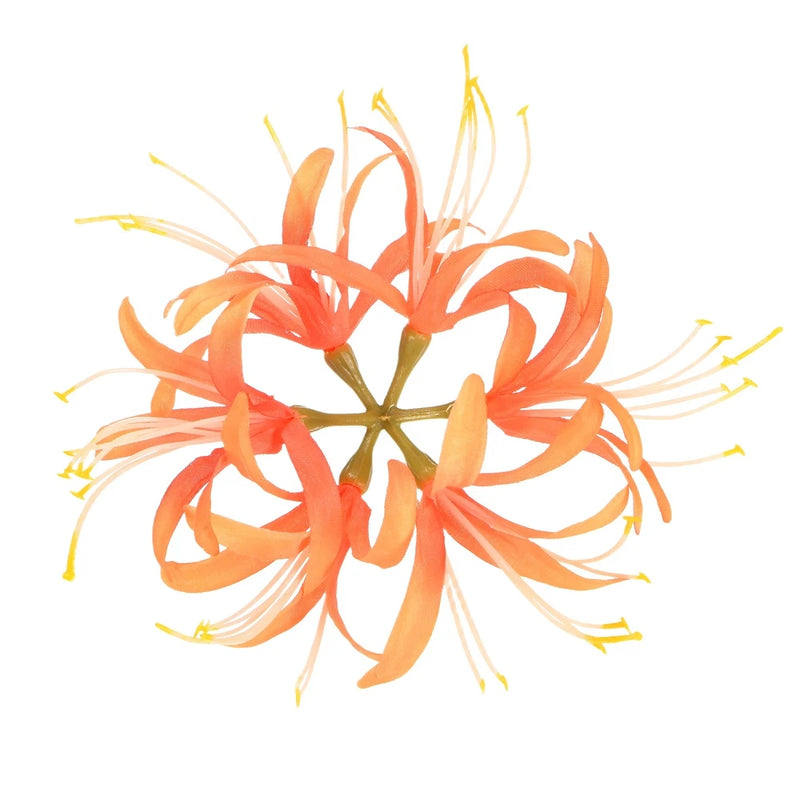 Orange artificial spider lily flower head with long petals and threadlike stamens