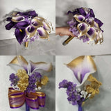 Purple Gold Calla Lily Bridal Wedding Bouquet Accessories Bouquet