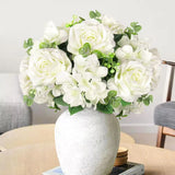 19 In. Cream White Artificial Elegant Rose Hydrangea Flower Stem Bush Bouquet (S Hydrangea