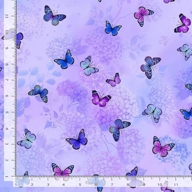 Hydrangea Bliss Butterflies Fabric 31" Length Cotton Timeless Treasures CD1969 Hydrangea