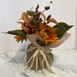NEW Fall Floral Centerpiece Handmade Sunflowers Red Berries Burlap Base 13Ó Tall Sunflower