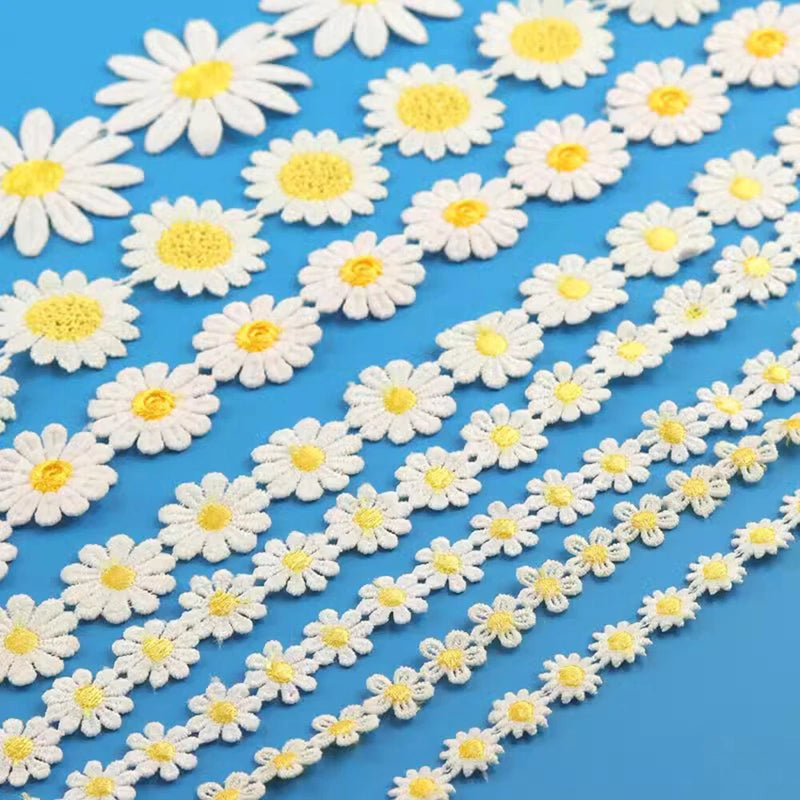 White & Yellow Daisy Lace Trim X 1m Flower Sewing Dressmaking Edging 12mm-35mm Daisies