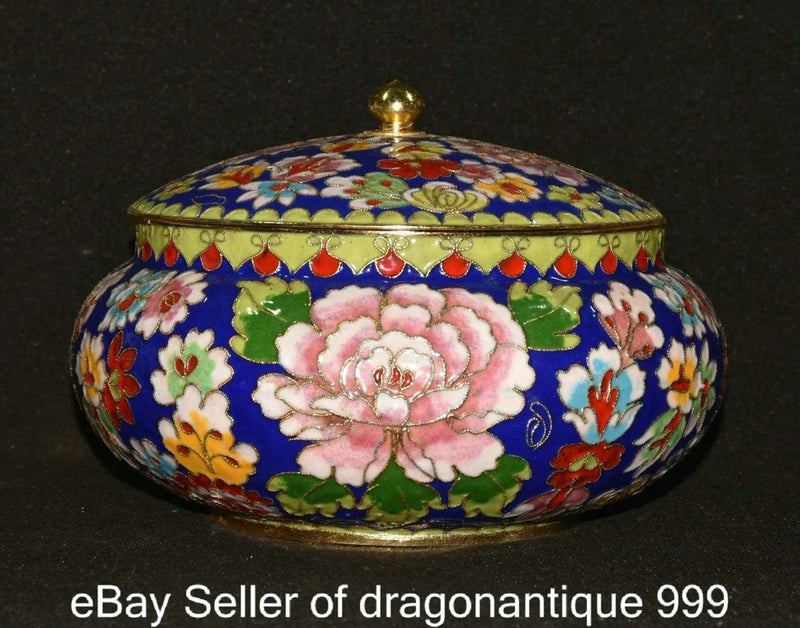7.2" Old Chinese Purple Bronze Cloisonne Peony Flower Pattern Pot Jar Crock Peony