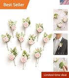Vintage-Inspired 10pcs Groomsman Boutonniere Set - Blush and Cream Flowers Bouquet