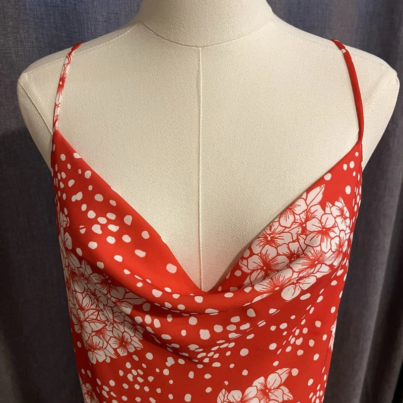 Endless Summer Berri Slip Cowl Neck & Spaghetti Strap Dress Red Hydrangea Size M Hydrangea