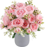 Artificial Peonies Silk Flowers, Pink Faux Peony Bouquet 2 2PCS, Light Peony