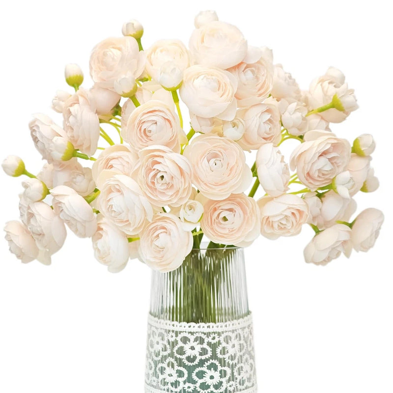 Ranunculus Artificial Flower Light Champagne Silk Flowers Faux DIY Bouquet fo... Ranunculus