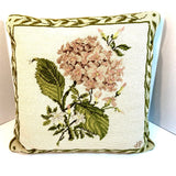 Vintage Needlepoint Hydrangea 16x16 Throw Pillow Velvet Backing Hydrangea