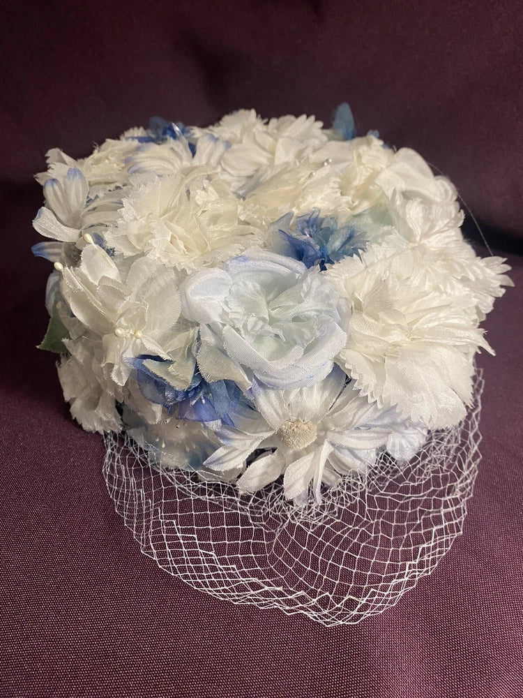 Vintage Antique Floral White And Blue Carnation Millinery 1950Õs HAT by Delma Carnation