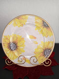 Gold Trim Sunflower Charger Plate with Deco Modged with MacKenzie Child paper.__ Sunflower