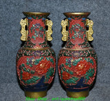 Pair of red and blue gilt lacquer floral vases with painted peonies