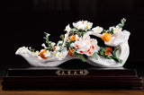 22'' Chinese Dehua Color Porcelain Ganoderma lucidum Ruyi Peony Flower Statue Peony