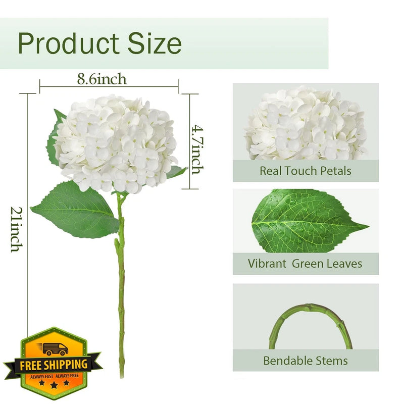 Cherica 3pc White Real Touch Hydrangea Artificial Flowers with Stems Hydrangea