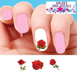 Waterslide Flowers Rose Nail Decals - Set of 20 Red Roses Assorted Roses